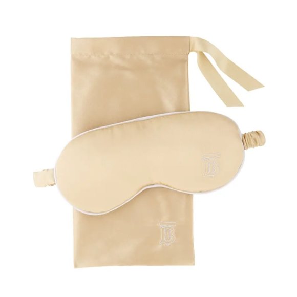 Burberry Padded Eye Sleep Travel Mask in Satin Cream,Logo Knitted, Pouch Set-NEW - Picture 8 of 11